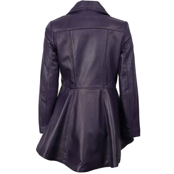 Real 100% Genuine Leather Peplum Long Sleeves Asymmetric Jacket M Purple - Picture 3 of 16
